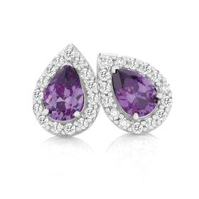 Silver+Violet+Cubic+Zirconia+Pear+Cluster+Stud+Earrings