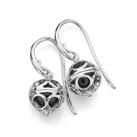 Silver+Black+Onyx+Cage+Hook+Earrings