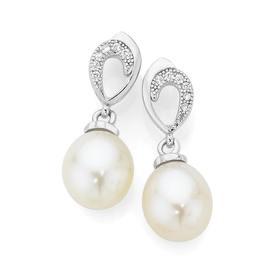 Silver+Pearl+%26amp%3B+Cubic+Zirconia+Loop+Earrings