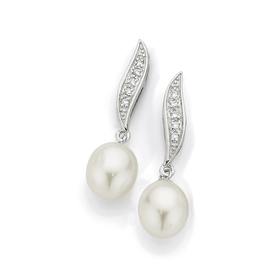 Silver+Cultured+Fresh+Water+Pearl+%26amp%3B+Cubic+Zirconia+Fancy+Drop+Earrings