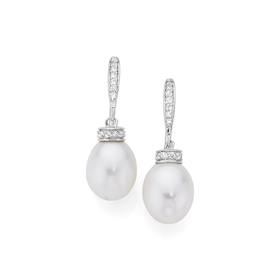 Silver+Cultured+Fresh+Water+Pearl+Drop+Earrings