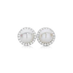 Silver-Cultured-Fresh-Water-Peal-Cubic-Zirconia-Stud-Earrings on sale