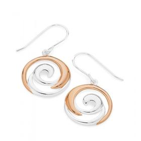 Silver+%26amp%3B+Rose+Gold+Plate+Open+Swirl+Drop+Hook+Earrings