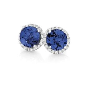 9ct-White-Gold-Created-Sapphire-Diamond-Earrings on sale