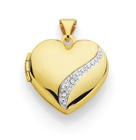 9ct+Two+Tone+Gold+Diamond+Heart+Locket