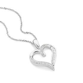 9ct+White+Gold+Diamond+Heart+Pendant