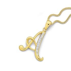 9ct+Gold+Diamond+Initial+%27A%27+Pendant