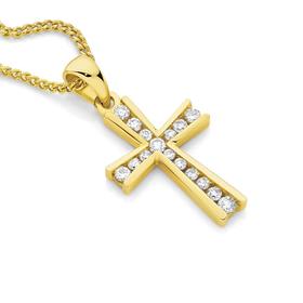 9ct+Gold+Diamond+Cross+Pendant