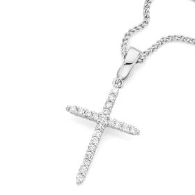 9ct-White-Gold-Diamond-Cross-Pendant on sale