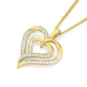 9ct+Gold+Diamond+Double+Heart+Pendant