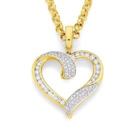 9ct+Gold+Diamond+Round+Brilliant+Cut+Open+Heart+Pendant