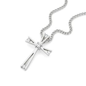 9ct+White+Gold+Diamond+Cross+Pendant