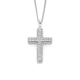 9ct+White+Gold+Diamond+Cross+Pendant