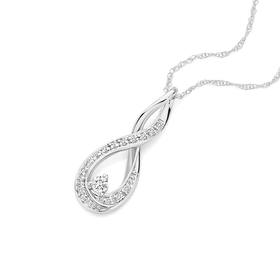 9ct+White+Gold+Diamond+Infinity+Pendant