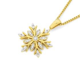 9ct+Gold+Diamond+Snow+Flake+Pendant