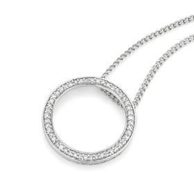 9ct+White+Gold+Diamond+Circle+Pendant