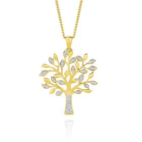 9ct+Gold+Diamond+Round+Brilliant+Cut+Tree+Of+Life+Pendant