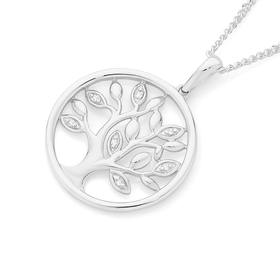 9ct+White+Gold+Diamond+Tree+of+Life+Pendant