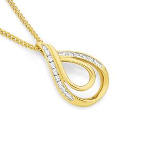 9ct+Gold+Diamond+Double+Tear+Drop+Pendant