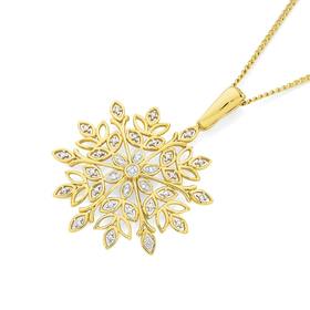 9ct+Gold+Diamond+Flower+Pendant