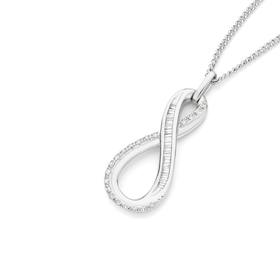 9ct+White+Gold+Diamond+Figure+Eight+Pendant