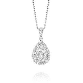 9ct+White+Gold+Diamond+Teardrop+Pendant