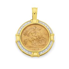 9ct+Gold+Diamond+22CT+Half+Sovereign+Pendant