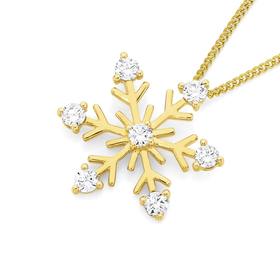 9ct+Gold+CZ+Snowflake+Pendant