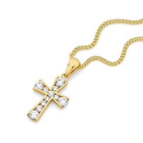 9ct+Gold+CZ+Small+Cross+Pendant