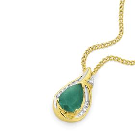 9ct+Gold+Emerald+%26amp%3B+Diamond+Pendant