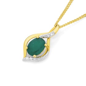 9ct+Gold+Emerald+%26amp%3B+Diamond+Crossover+Pendant