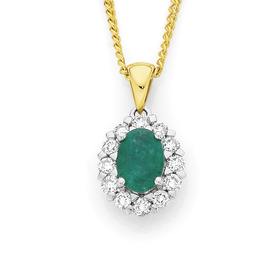9ct-Gold-Emerald-34ct-Diamond-Oval-Frame-Pendant on sale