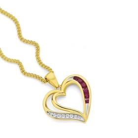 9ct-Gold-Ruby-Diamond-Heart-Pendant on sale