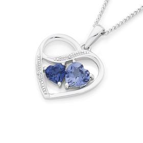 9ct+White+Gold+Created+Sapphire+%26amp%3B+Diamond+Heart+Pendant