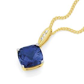 9ct+Gold+Created+Sapphire+%26amp%3B+Diamond+Pendant