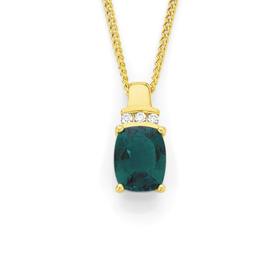 9ct+Gold+Created+Emerald+%26amp%3B+Diamond+Pendant