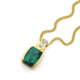 9ct+Gold+Created+Emerald+%26amp%3B+Diamond+Pendant