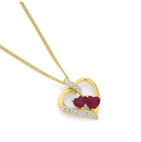 9ct+Gold+Created+Ruby+%26amp%3B+Diamond+Heart+Pendant