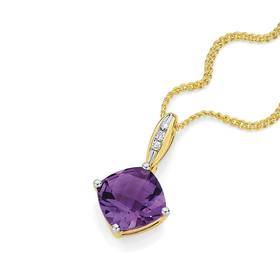 9ct+Gold+Amethyst+%26amp%3B+Diamond+Pendant