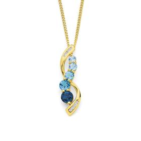 9ct+Gold+Blue+Topaz+%26amp%3B+Diamond+Pendant