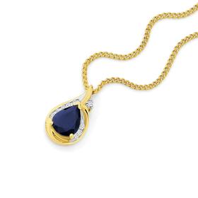 9ct+Gold+Sapphire+%26amp%3B+Diamond+Pendant