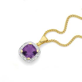 9ct-Gold-Amethyst-Diamond-Pendant on sale