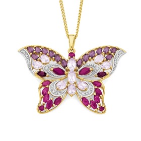 9ct+Gold+Natural+Multi+Colour+Butterfly+Pendant