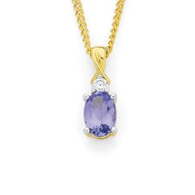 9ct+Gold+Tanzanite+%26amp%3B+Diamond+Oval+Twist+Pendant