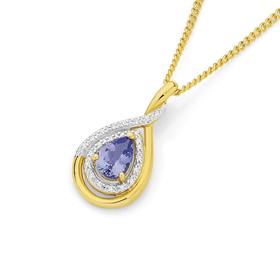 9ct-Gold-Tanzanite-Diamond-Teardrop-Pendant on sale