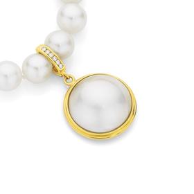 9ct+Gold+Cultured+Mabe+Pearl+%26amp%3B+Diamond+Enhancer