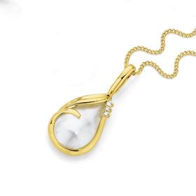 9ct+Gold+Cultured+Mabe+Pearl+%26amp%3B+Diamond+Enhancer+Pendant