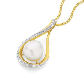 9ct+Gold+Cultured+Fresh+Water+Pearl+%26amp%3B+Diamond+Pendant