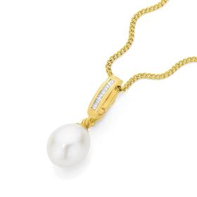 9ct+Gold+Cultured+Fresh+Water+Pearl+%26+Diamond+Enhancer