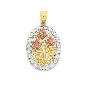 9ct+Gold+Tri+Tone+Triple+Rose+Filigree+Pendant